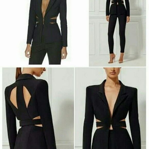 MISHA COLLECTION EUC BLACK LINED CUT OUT STRUCTURED BLAZER SIZE MEDIUM - Picture 2 of 11